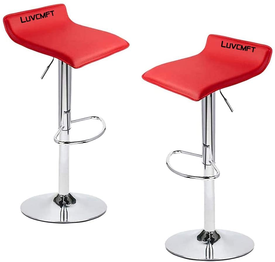 LUVCMFT&Bar Stool Set of 2, Height Adjustable Pu Leather Swivel Bar Stools Kitchen Counter Height Bar Chairs Barstools Dining Chairs (Red,2 Pack)