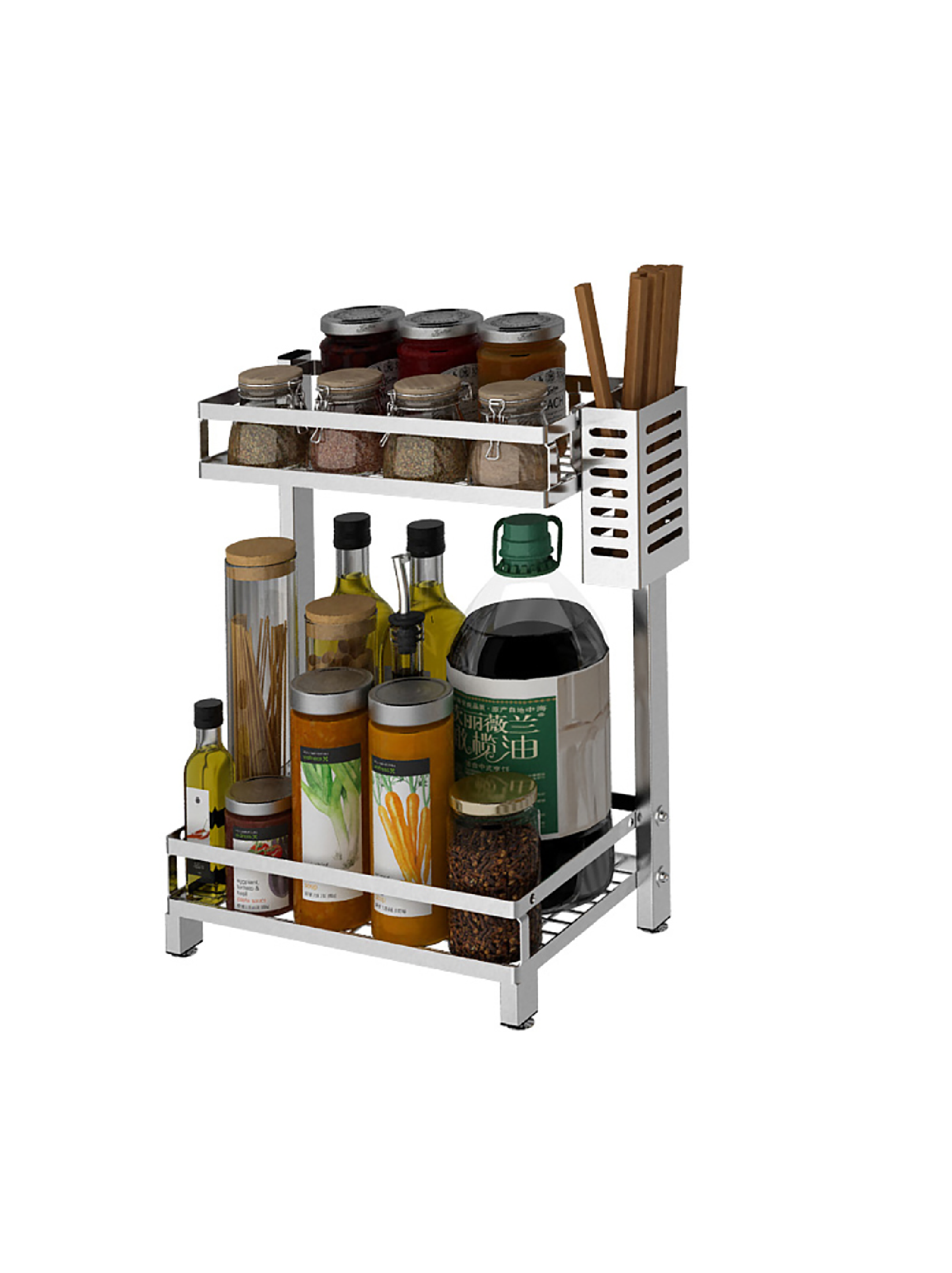 Modern Kitchen Sauce Spice Rack Jars Bottle Shelf Stainless Steel Organizer