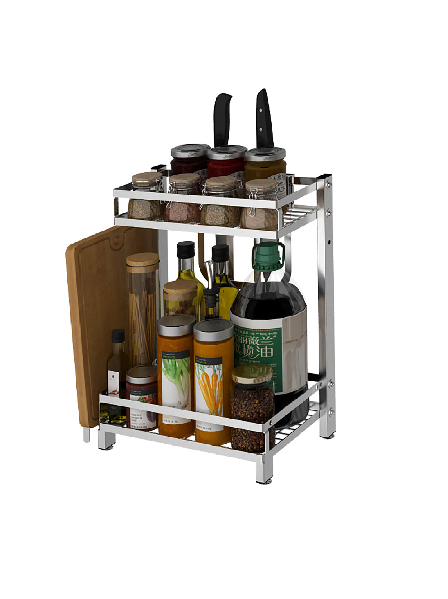 Modern Kitchen Sauce Spice Rack Jars Bottle Shelf Stainless Steel Organizer