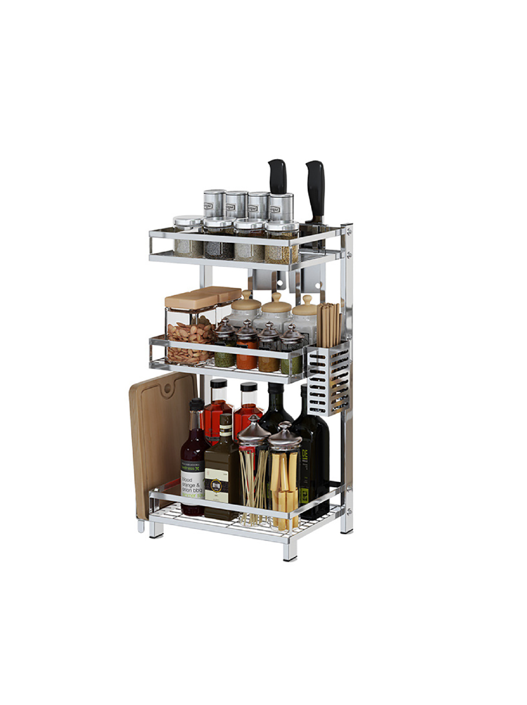 Modern Kitchen Sauce Spice Rack Jars Bottle Shelf Stainless Steel Organizer